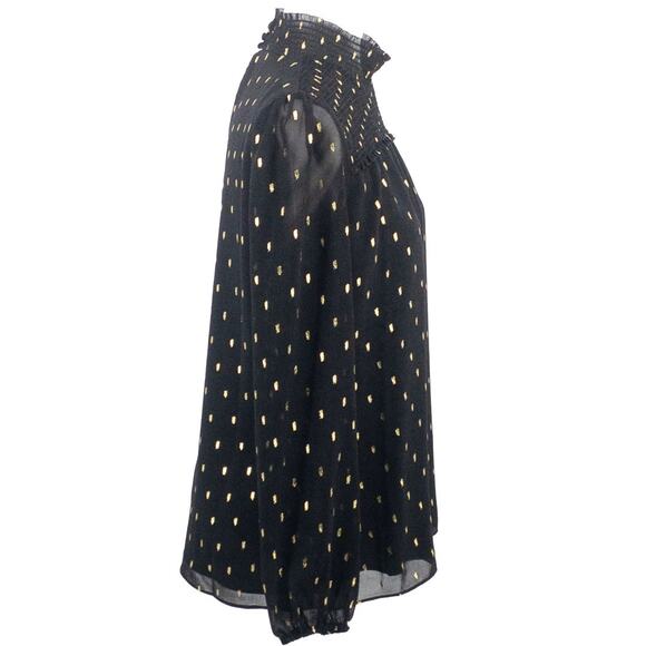 White House Black Market Women Black Gold Metallic Sheer Blouse Small - Picture 4 of 16